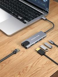 Fulltech FH20 5-in-1 USB-C Çoklayıcı Adaptör | 4K HDMI + TYP C + ETH